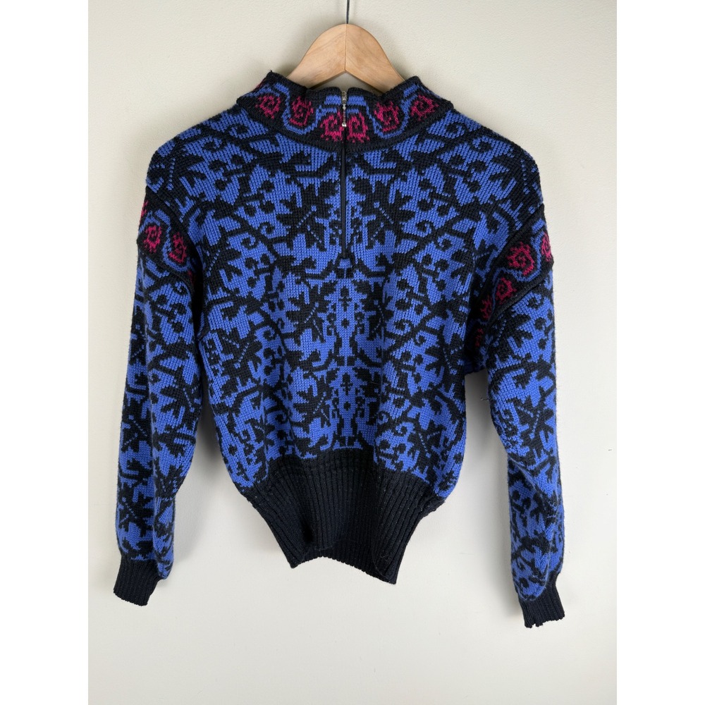 Vintage 1980's OSSI Skiwear 1/4 Zip Sweater‎ Wool Blend Women's Size Medium